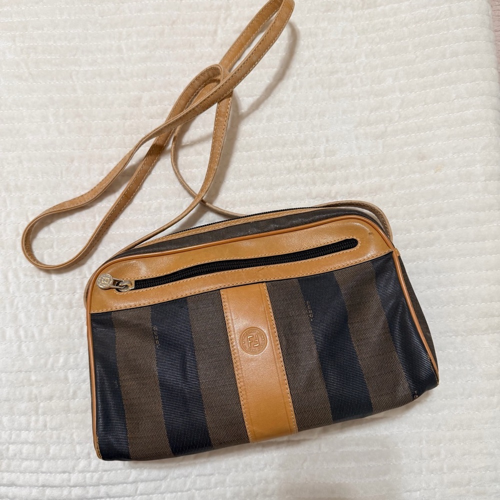 Vintage Fendi Striped Crossbody Bag with Outside Zipper Pocket